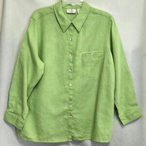 STUDIO WORKS Lime Green, Long Sleeve 100% Linen Blouse/Shirt. Women's Size 2X